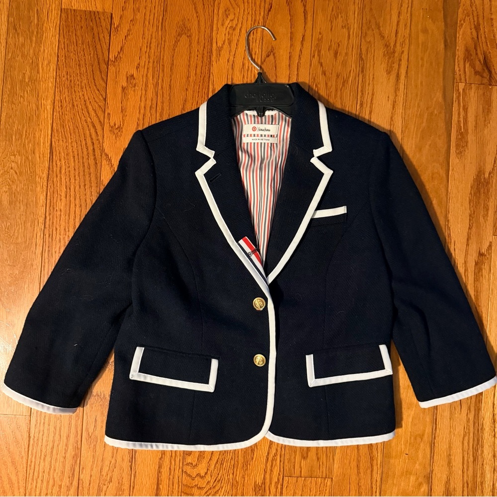 Thom Browne Kids Navy Blazer with White Accents. Neiman Marcus
